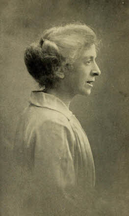Right-facing profile of Miss Florence Petty, aka The Pudding Lady